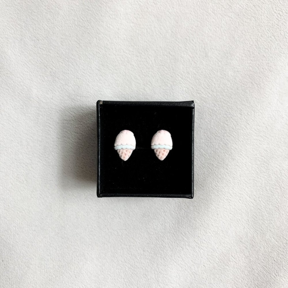 Fuzzy Pink Ice Cream Cone Stud Earrings
